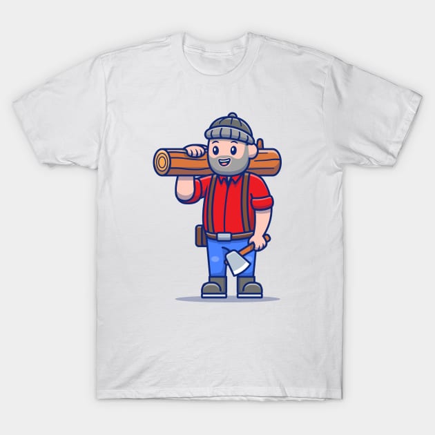 Cute Carpenter Holding Ax And Wood T-Shirt by Catalyst Labs